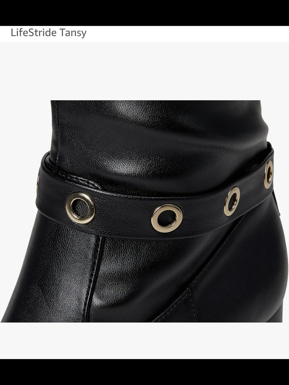 Life Stride Black Tall Block Heel Boots with Grommet Strap 8.5W WIDECALF - Picture 2 of 5
